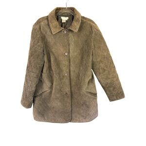 CO & EDDY Women Olive Green Quilted barn coat Suede Leather Jacket Size 12